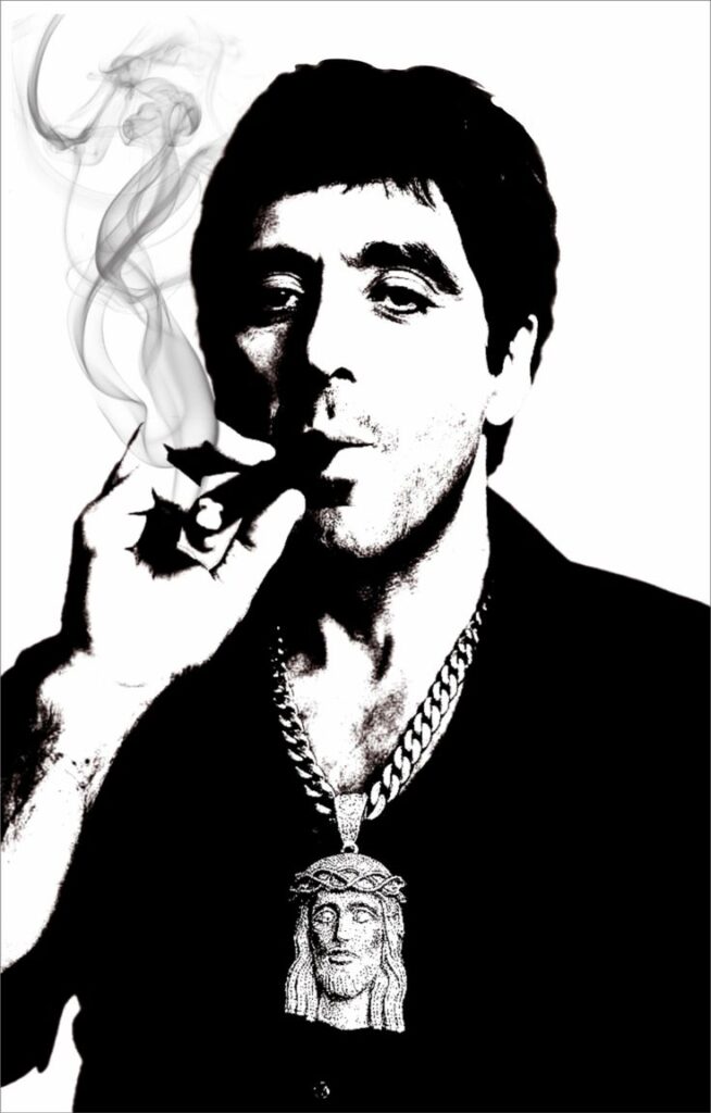 4K monochrome Scarface PFP for dark mode profiles and gaming dashboards