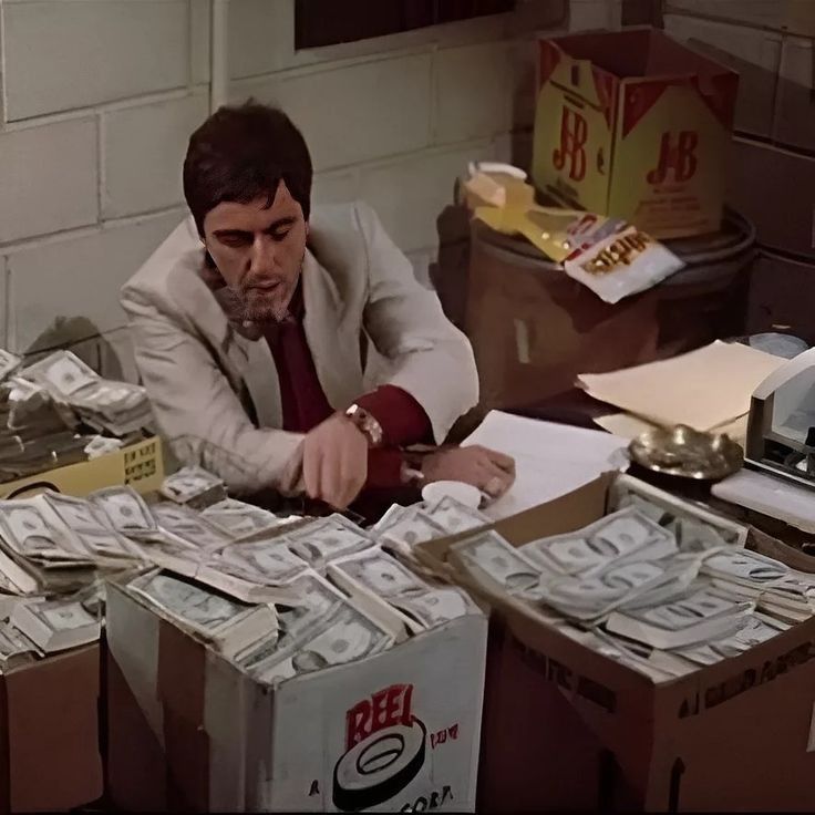 Bold Scarface money PFP with dramatic lighting and status imagery