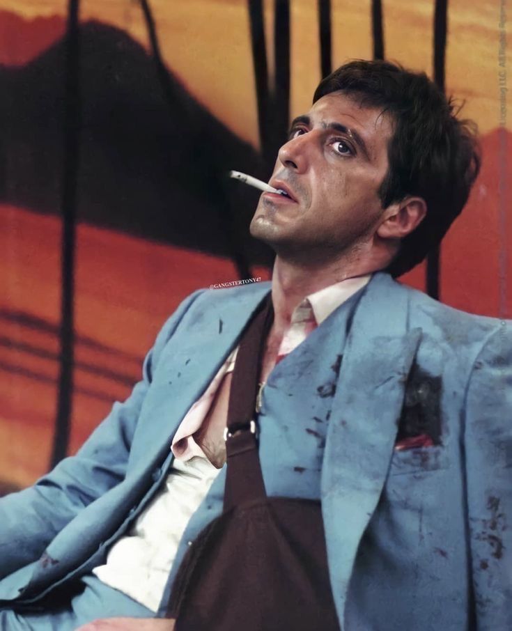 Scarface PFP smoking scene with layered smoke effects and moody lighting