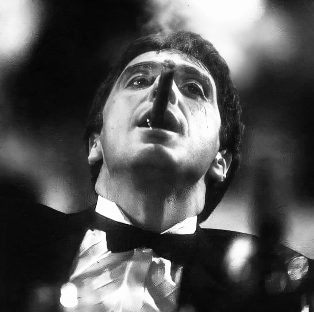 Cinematic Scarface smoking profile picture with shadow and haze atmosphere