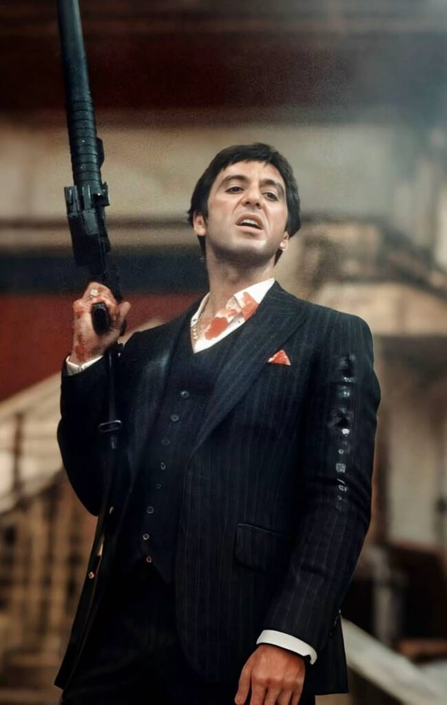 Scarface wide format wallpaper with environmental storytelling and moody lighting