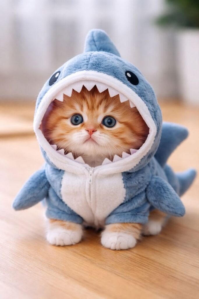 shark cat pfp hybrid with cat ears shark fins and cartoon-style design