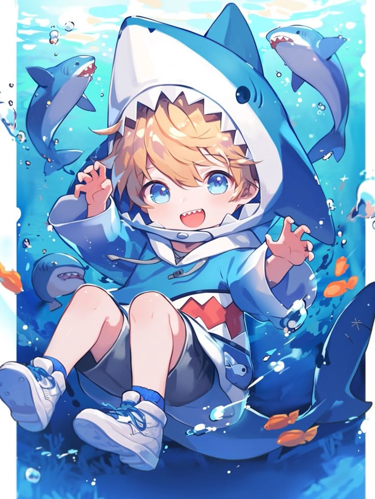boy shark pfp with dark palette and streetwear-influenced styling
