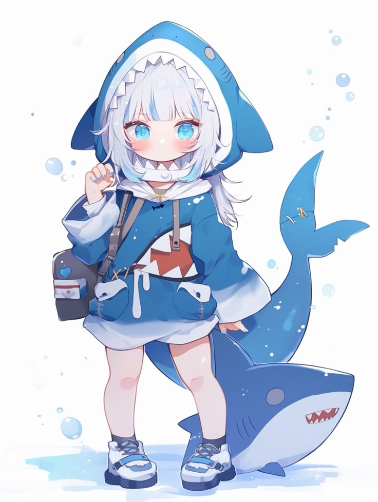 adorable cute shark profile picture with oversized eyes and blush marks
