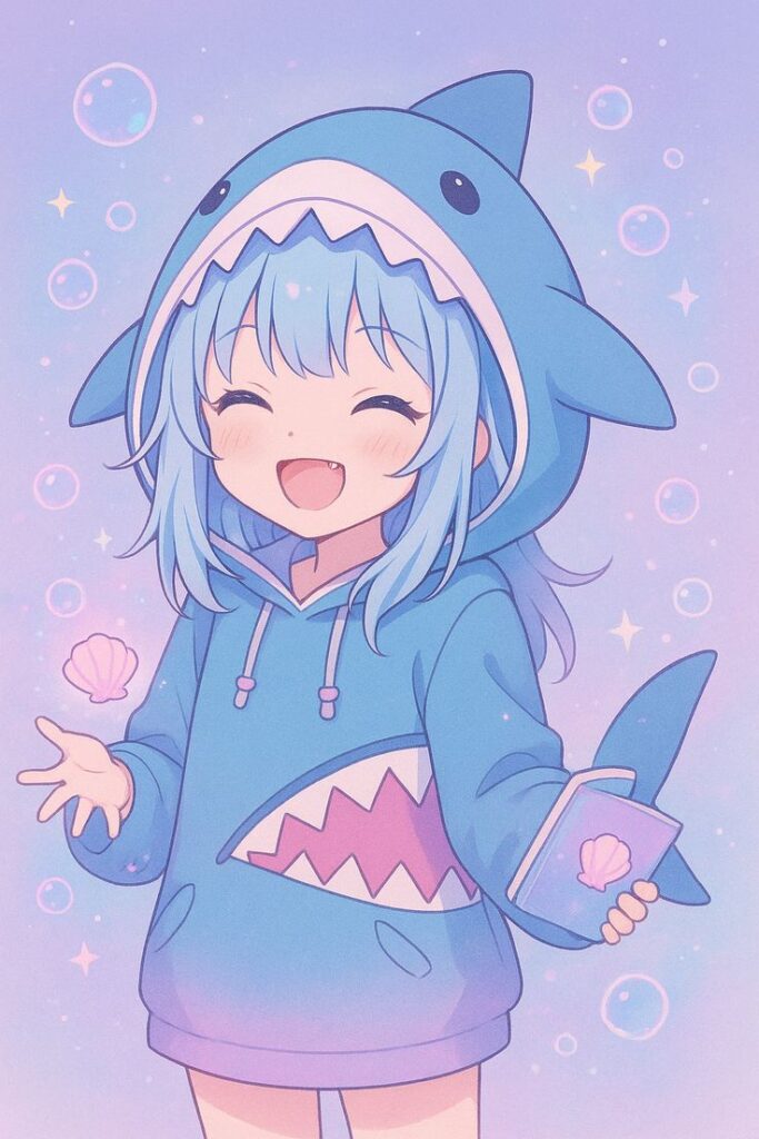 girl shark pfp with pastel colors and cute expressive eyes