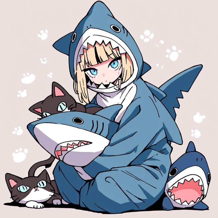 feminine shark pfp with sparkles bows and soft lighting