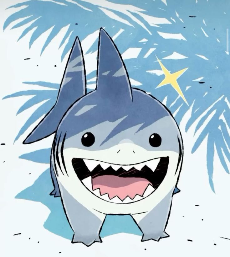 silly shark pfp with goofy expression and exaggerated cartoon emotion