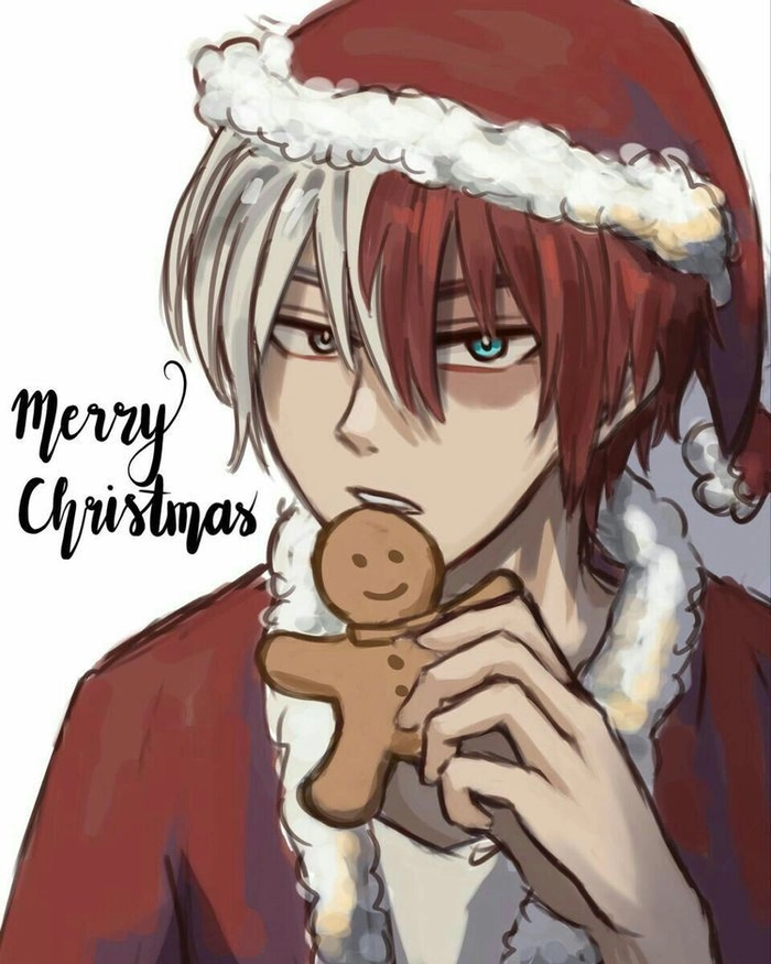 Shoto Todoroki Christmas PFP with snow and holiday tones