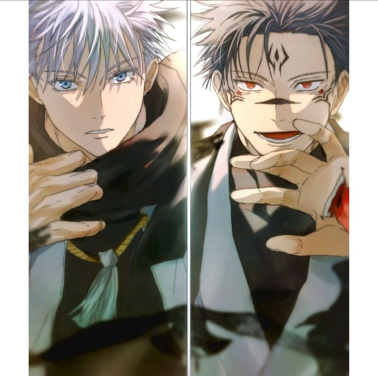 Sukuna and Megumi matching PFP duo with mirrored emotional tone