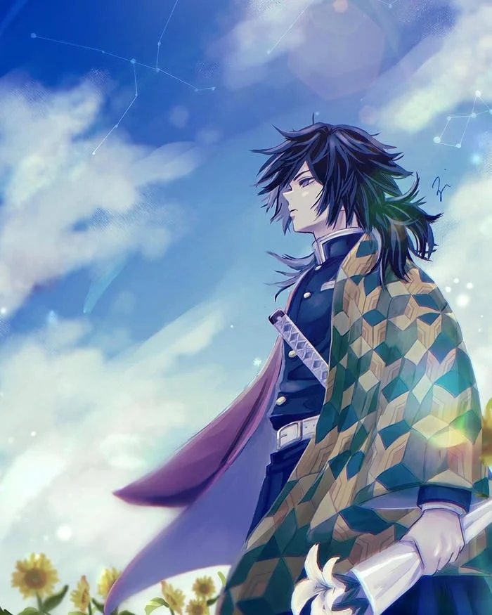 Tomioka Giyu wallpaper-style PFP with atmospheric water and mist background