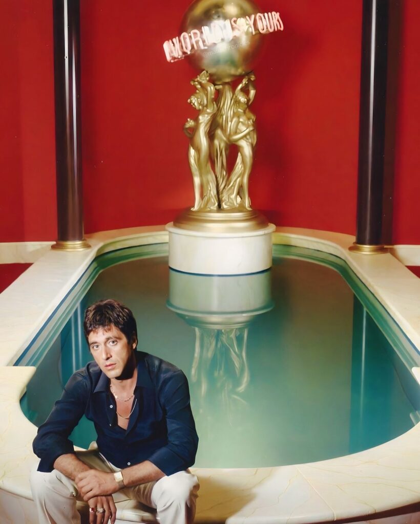 Tony Montana profile picture with luxury interior backdrop and vintage film grain