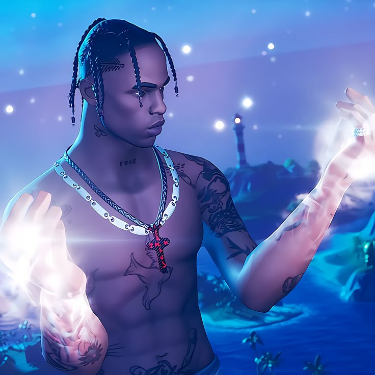 Travis Scott Fortnite PFP with neon cosmic background