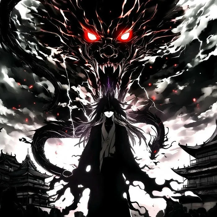 Dark anime avatar with jet black and sharp white accent contrast