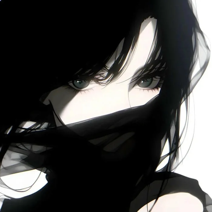 Monochrome tuff anime avatar with dramatic crosshatch linework