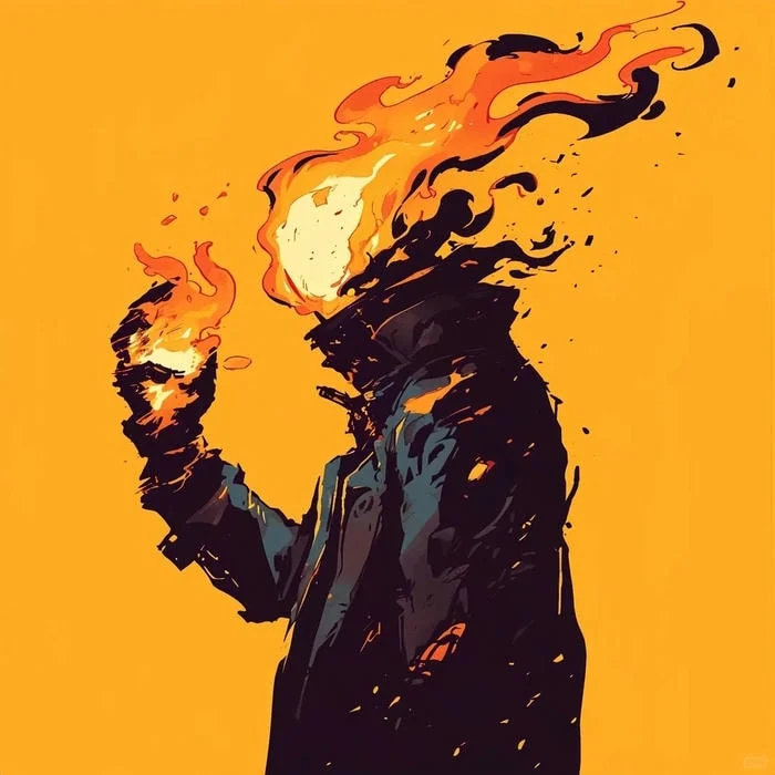Powerful anime avatar with fire and lightning strength motifs
