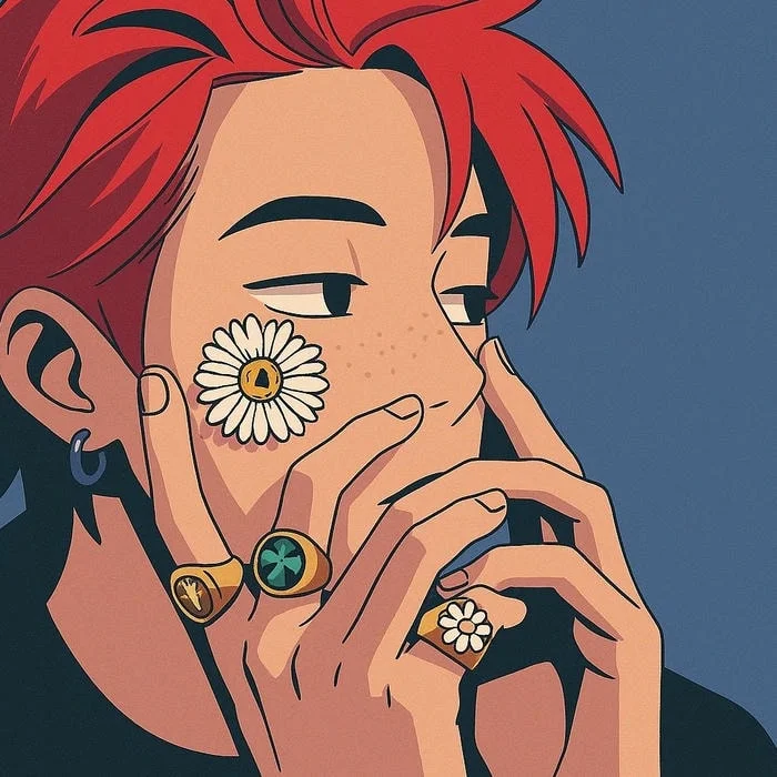 Tuff anime boy PFP with stoic expression and dark coat
