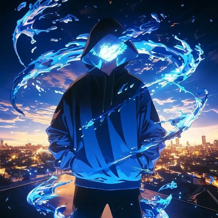 Intense anime male avatar with anti-hero aesthetic