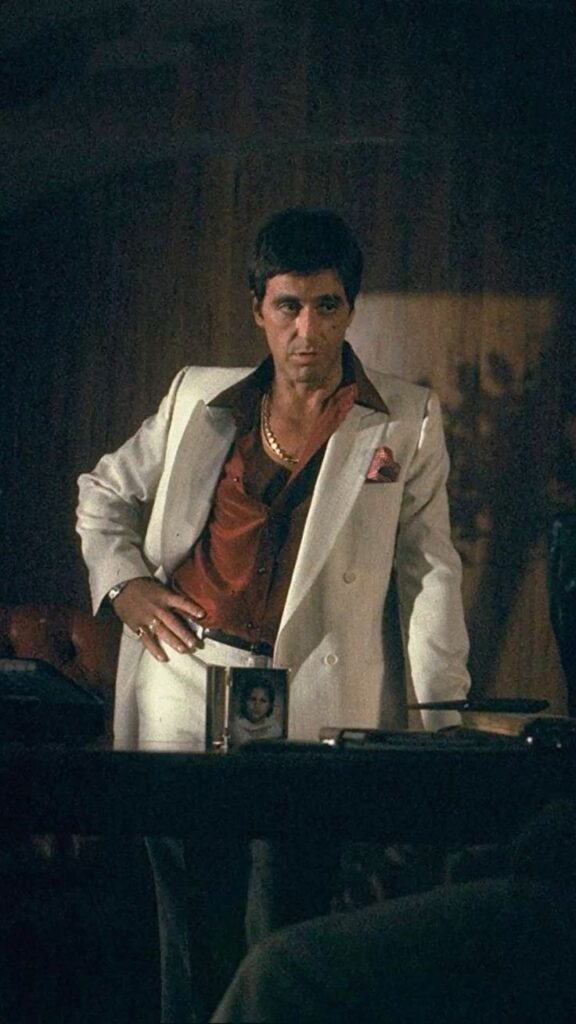 Tuff Scarface PFP with heavy contrast and intense direct eye contact expression