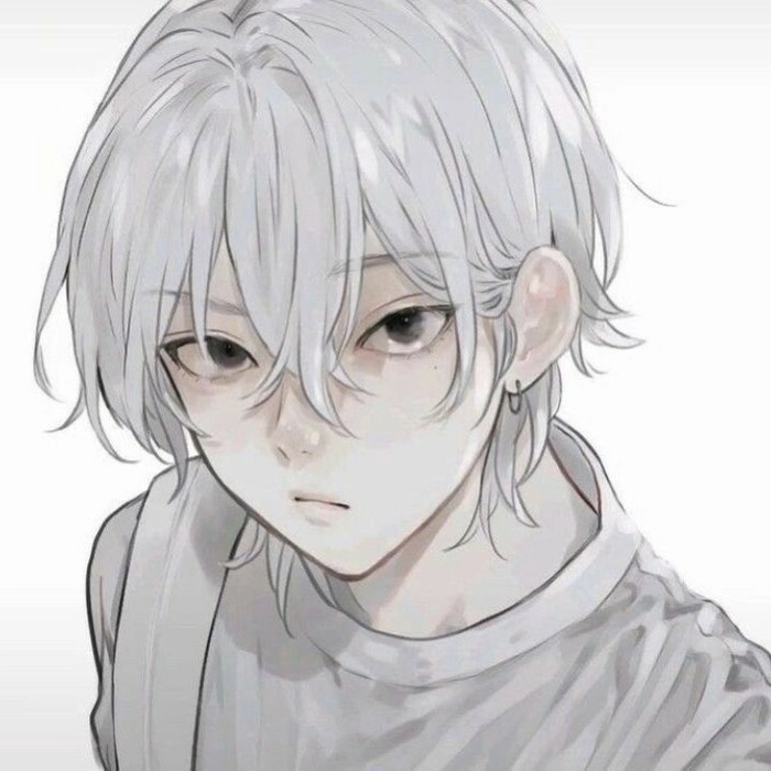 minimal white aesthetic anime boy avatar with soft lighting and calm expression
