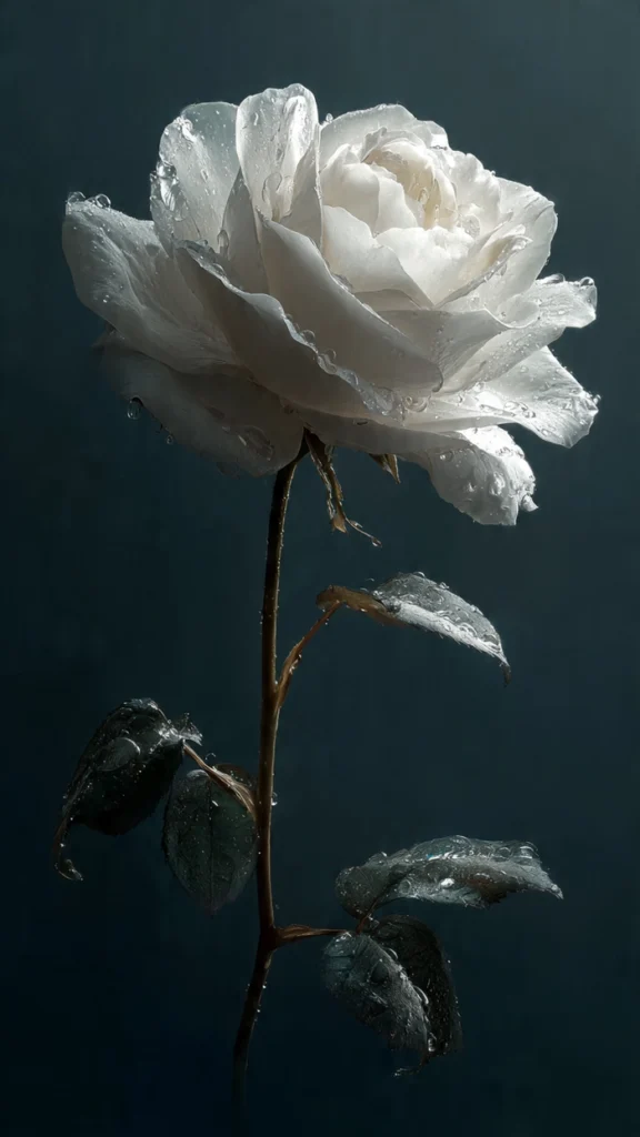 Clean white rose avatar with soft lighting and neutral aesthetic palette
