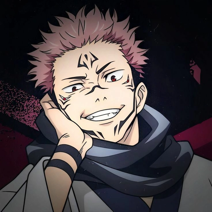 Yuji Itadori black themed PFP minimal dark background intense lighting