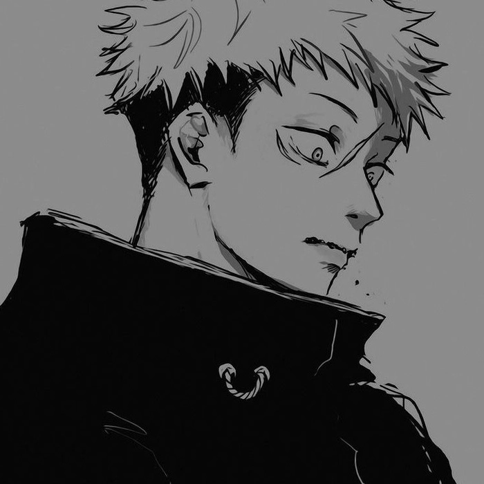 Yuji Itadori black and white avatar dramatic shadow and highlight