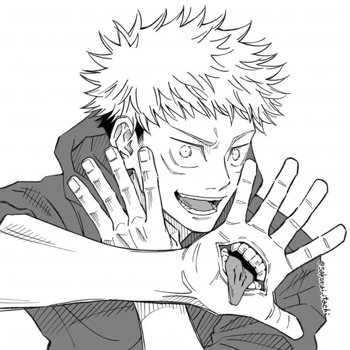 Yuji Itadori monochrome PFP intense facial expression