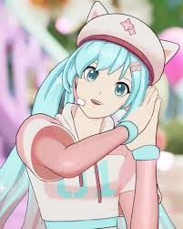 Current year Hatsune Miku avatar with sleek modern rendering and neon accents