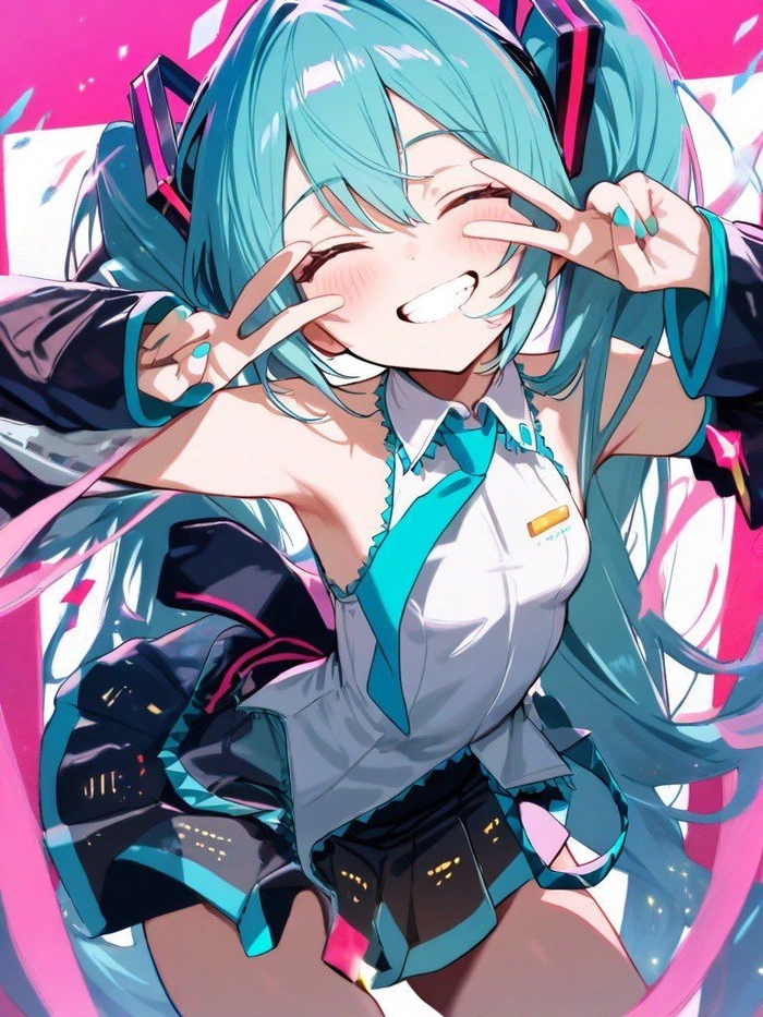 Hybrid cute aesthetic Hatsune Miku avatar with cozy pastel tones