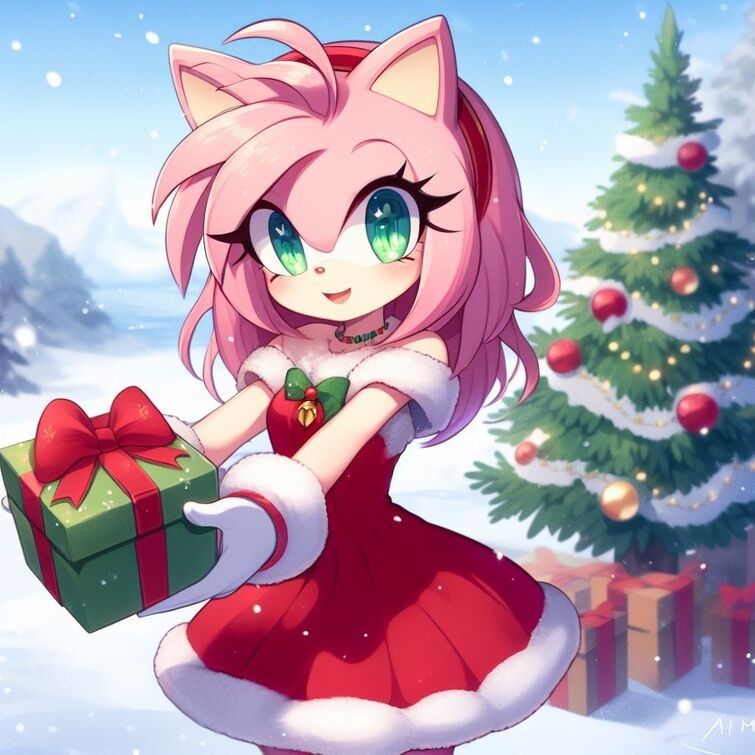 Amy Rose festive PFP with holiday color palette
