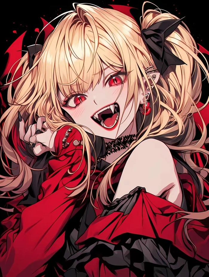 cute vampire pfp pink tones playful expression