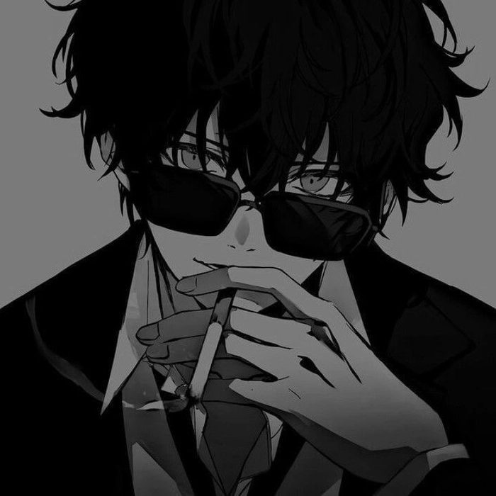 Dark anime smoking PFP with moody neon lighting and sharp linework