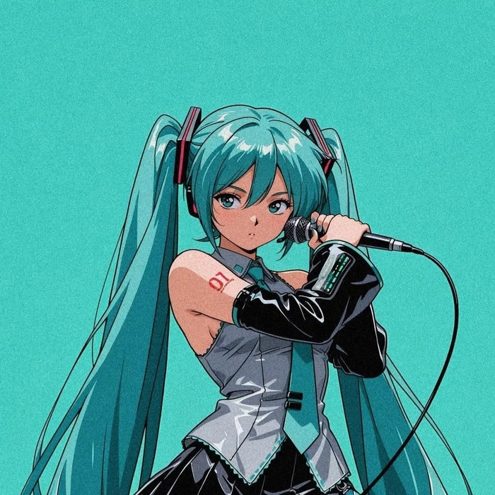 Funny Hatsune Miku avatar with ironic meme overlay and sharp cropping