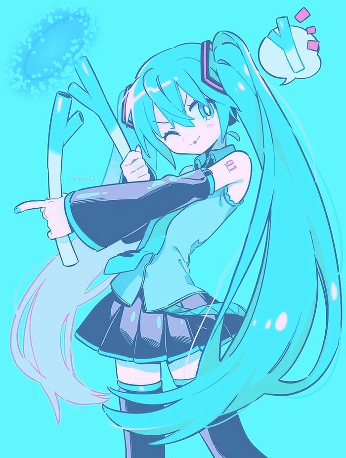 Comedy Miku avatar with absurd expression and high-contrast edit