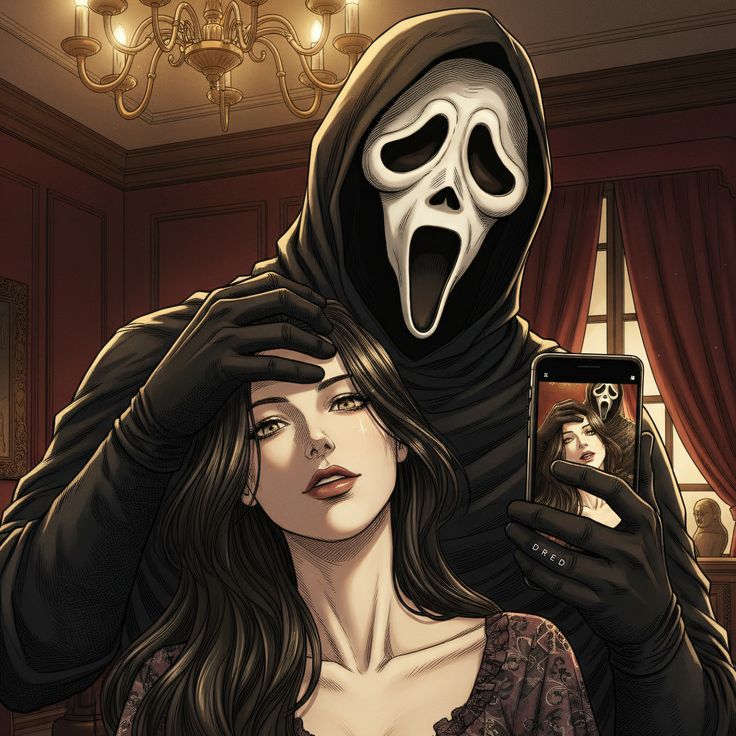 Ghost Face PFP matching duo set with dark red lighting