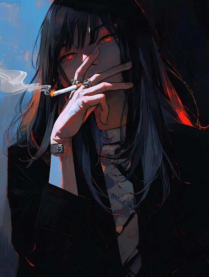 Girl smoking PFP with warm highlights and balanced lighting
