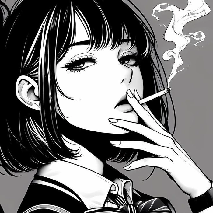 Aesthetic girl smoking PFP with cool smoke tones and cinematic feel