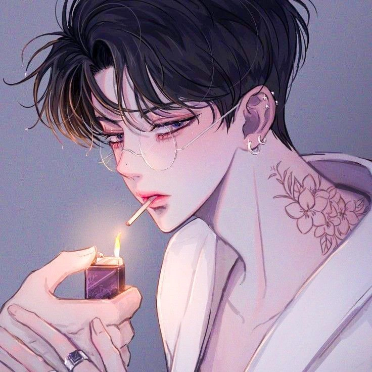 Guy smoking PFP with sharp angles and composed expression