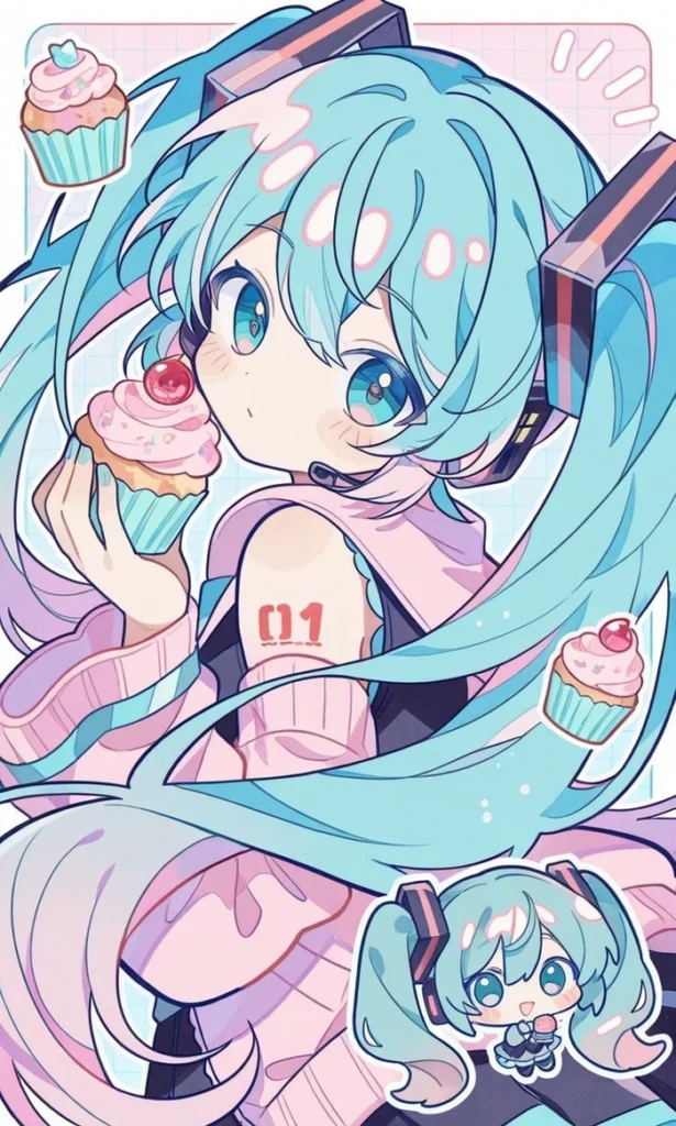 Chibi Hatsune Miku PFP with oversized head and soft rounded features