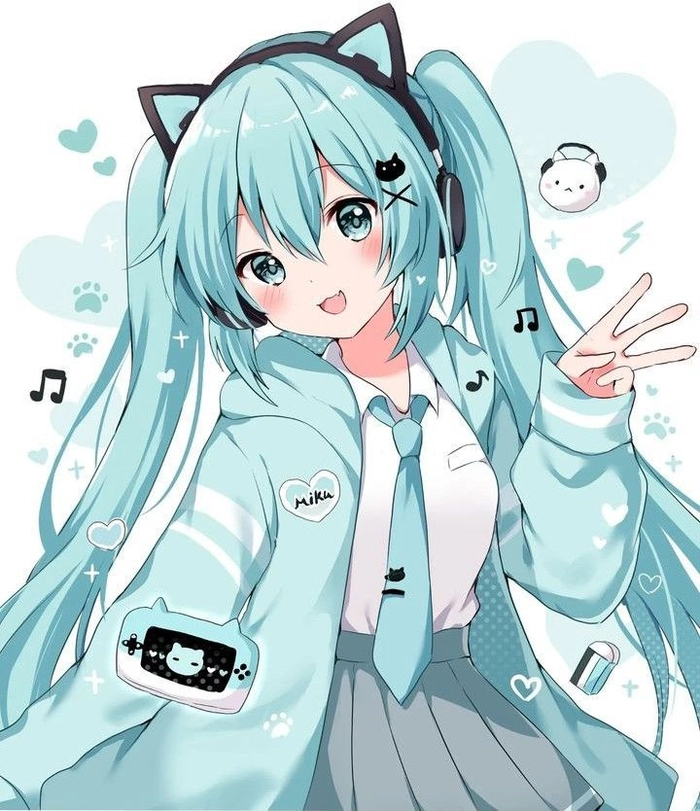 Cute chibi Miku avatar with simplified details and high saturation