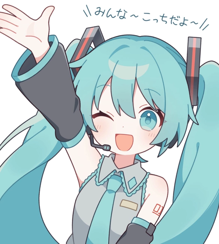 Hatsune Miku funny avatar with playful pose and chaotic bright colors