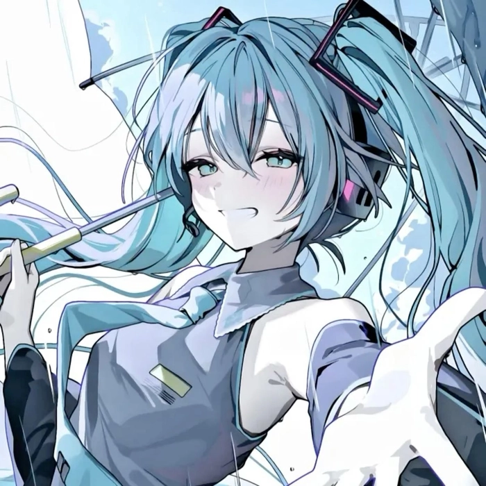 Silly Hatsune Miku PFP with goofy expression and chaotic composition