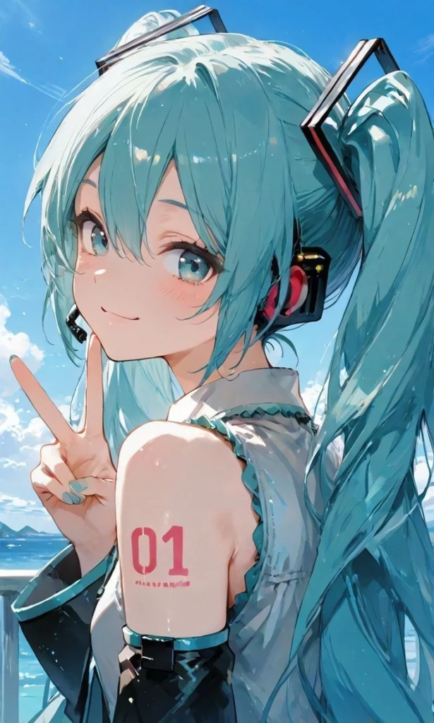Playful Miku avatar with face distortion and bright comedic framing