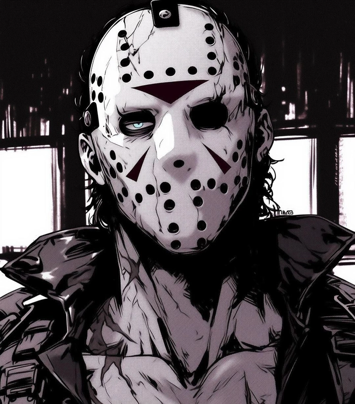 Jason Voorhees PFP Pinterest warm desaturation layered typography