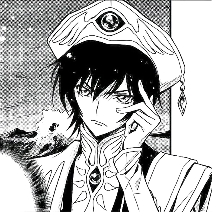 Grayscale Lelouch PFP emphasizing facial structure