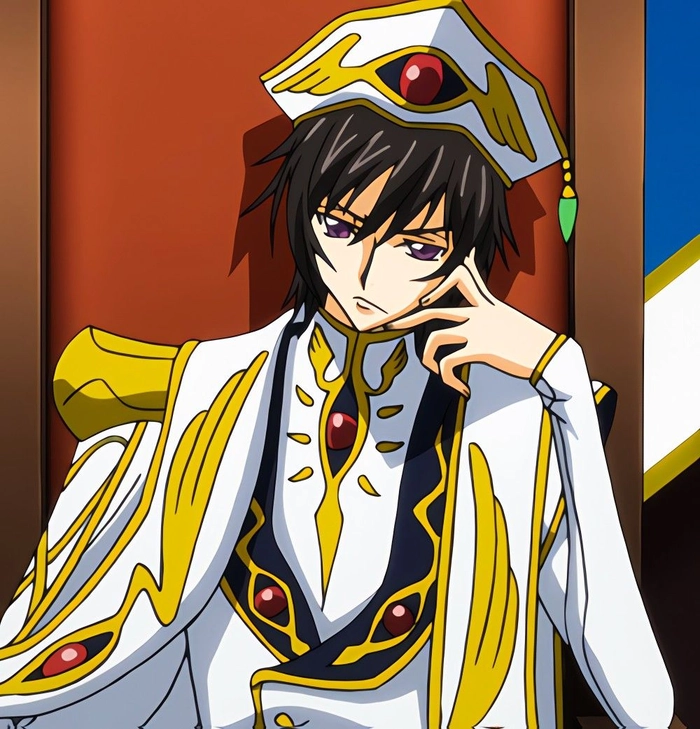 Lelouch Emperor PFP with royal imperial costume and throne