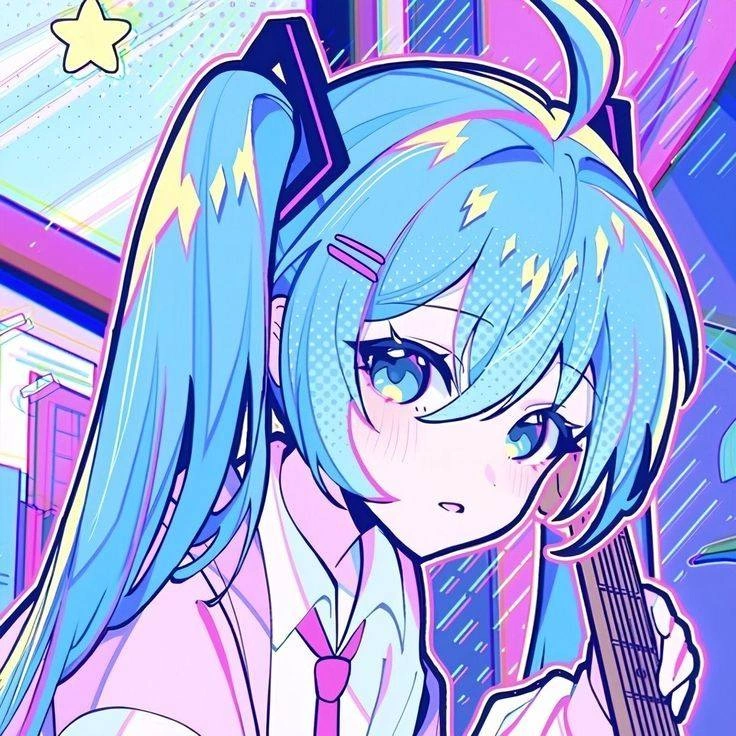 Monitoring Hatsune Miku PFP with HUD interface overlay and scan lines
