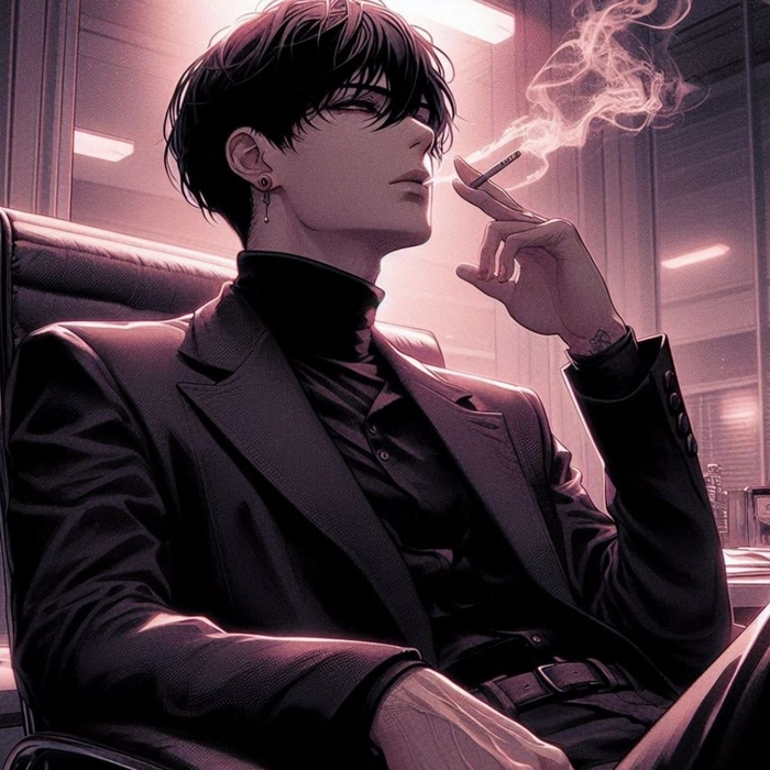 4K anime smoking wallpaper with wide frame and atmospheric haze