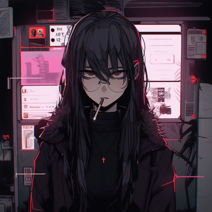 Smoking anime girl PFP with delicate shading and cinematic lighting