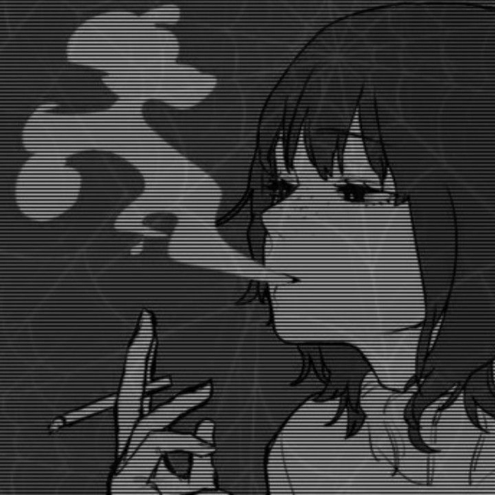 Detailed smoking PFP of an anime girl with muted background and soft smoke